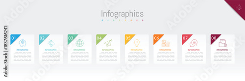 Infographic 8 options design elements for your business data. Vector Illustration.