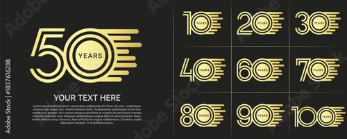 Anniversary logo type set with double line number. gold color can be use special moment