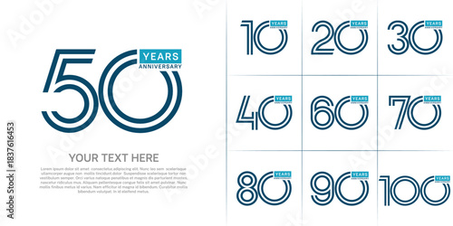 Anniversary logo type set with double line number. blue color can be use special moment