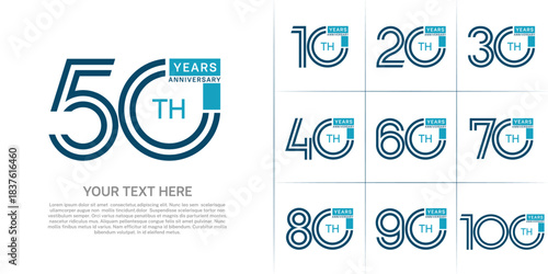 Anniversary logo type set with double line number. blue color can be use special moment