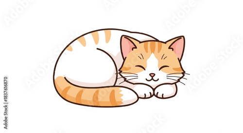 Cute Orange and White Striped Kitten Sleeping Peacefully in a Curled Position