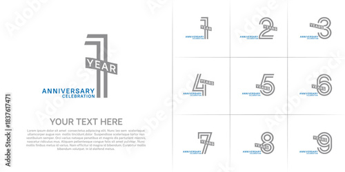 Anniversary logo type set with double line number. grey and blue color with ribbon can be use special moment
