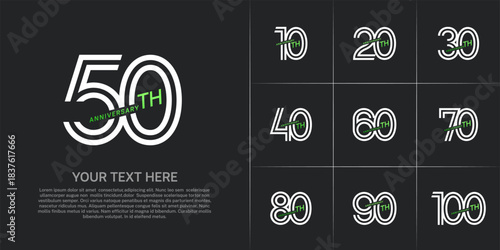 Anniversary logo type set with double line number. white and green color can be use special moment