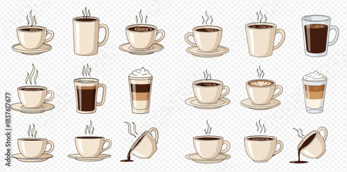 Variety of Hot Coffee Drinks in Mugs 2dflat
