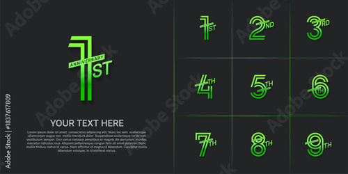 Anniversary set design with double line number. green color for celebration event