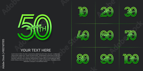 Anniversary set design with double line number. green color for celebration event