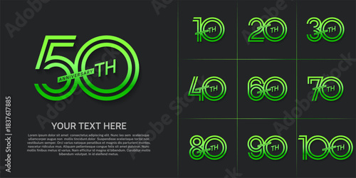 Anniversary set design with double line number. green color for celebration event