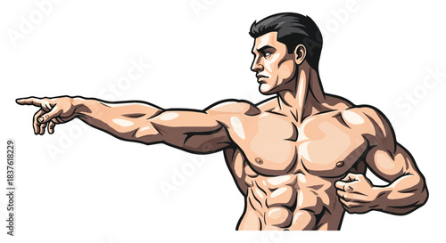 Muscular, Ripped Man in Athletic Pose Showing Strong Torso and Biceps