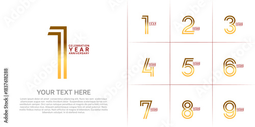 Anniversary set design with double line number. red and gold color for celebration event