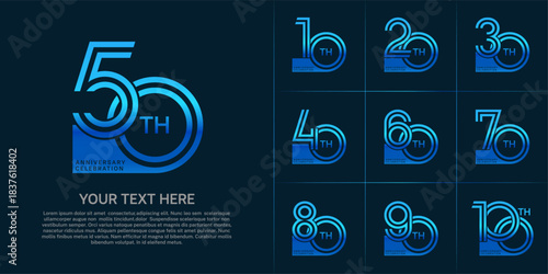 Anniversary set design with double line number. blue color for celebration event