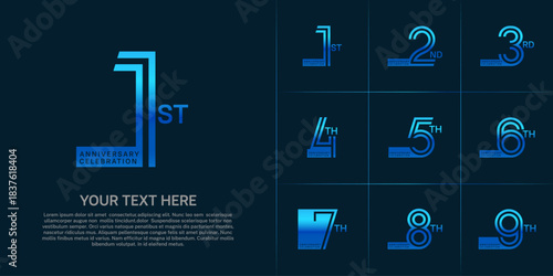 Anniversary set design with double line number. blue color for celebration event