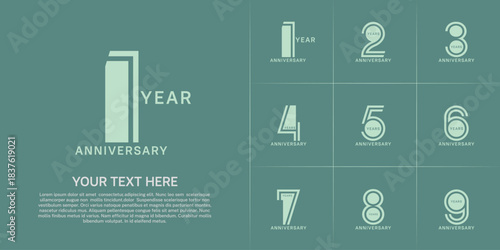 Anniversary set design with double line number. green color for celebration event