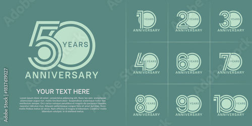 Anniversary set design with double line number. green color for celebration event