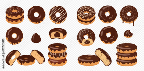 Assorted Chocolate Glazed Donuts Collection 2dflat