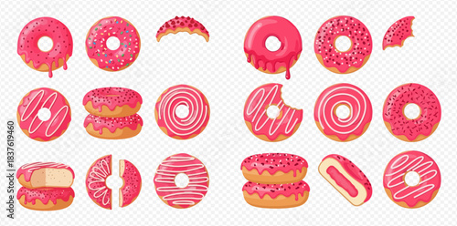 Delicious Pink Doughnuts Collection Flat Lay 2dflat