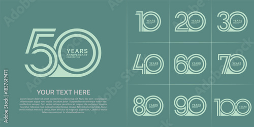 Anniversary set design with double line number. green color for celebration event