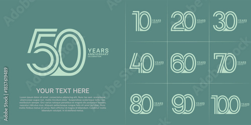 Anniversary set design with double line number. green color for celebration event