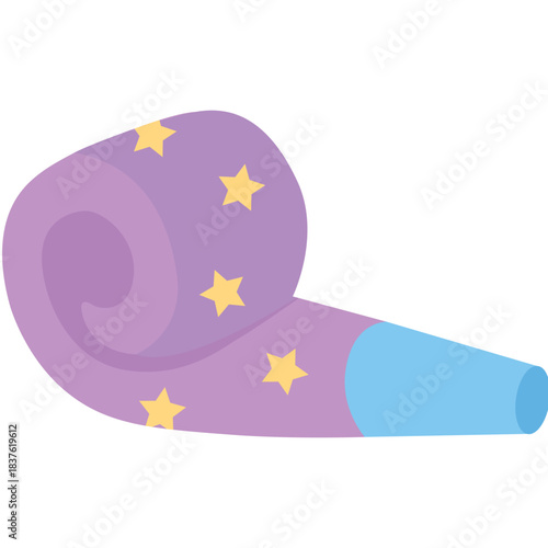 Cute purple star party horn icon, great for magical, celestial parties, or illustrating dreamy, sparkling, and whimsical celebration designs.