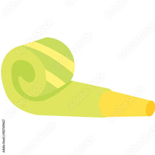 Cute green and yellow striped party horn icon, suitable for tropical, summer themes, or illustrating fresh, lively, and colorful celebration.