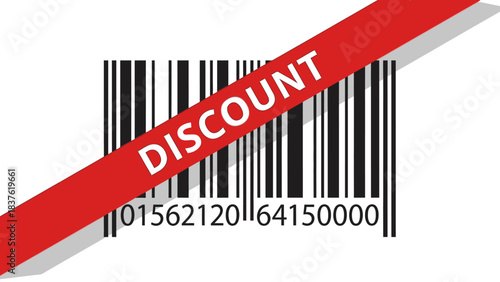 Silhouette of a barcode with a red discount banner across it, highlighting a special offer on Black Friday, against a clean white background.