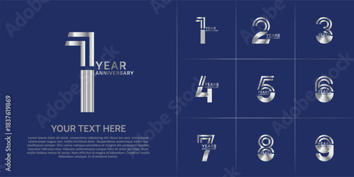 Anniversary set design with double line number. silver color for celebration event