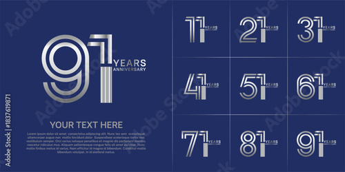 Anniversary set design with double line number. silver color for celebration event