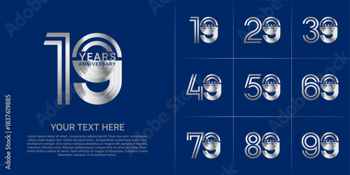Anniversary set design with double line number. silver color for celebration event