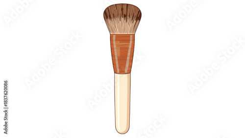 Detailed Illustration of a Cosmetic Makeup Brush with Tan Bristles and Striped Orange Handle Against a Black Background