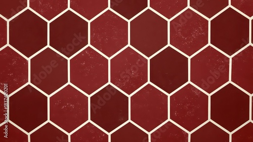 Geometric Pattern Of Burgundy Red Hexagons With White Outline And Speckles On Surface