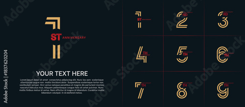 Anniversary set design with double line number. gold and red color for celebration event