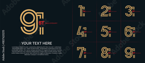 Anniversary set design with double line number. gold and red color for celebration event