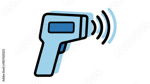 Digital Infrared Thermometer Gun with Blue Light Display and Signal Waves on Black Background