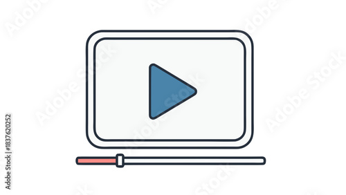 Digital Media Player Icon With Blue Play Button And Progress Bar On Black Background Simple Flat Design