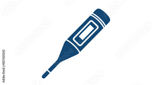 Digital Medical Thermometer Icon in Navy Blue on Black Background Represents Health Monitoring and Temperature Measurement
