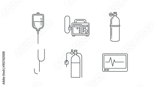 Silhouette of medical equipment icons on a white background for Black Friday health themed designs.