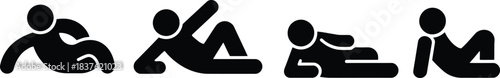 Four black stick figures display different sitting and reclining body positions on a plain white background