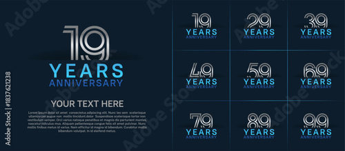 Anniversary logo set with double line number style. silver and blue color can be use for special moment
