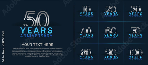 Anniversary logo set with double line number style. silver and blue color can be use for special moment