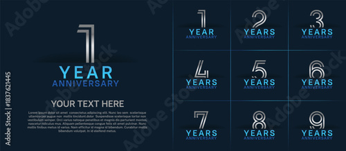 Anniversary logo set with double line number style. silver and blue color can be use for special moment