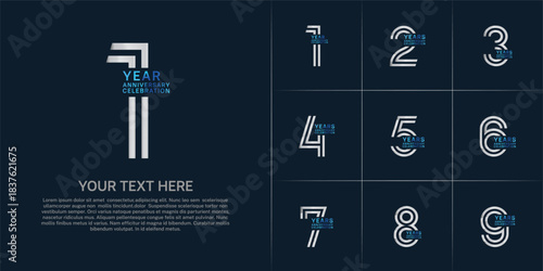 Anniversary logo set with double line number style. silver and blue color can be use for special moment