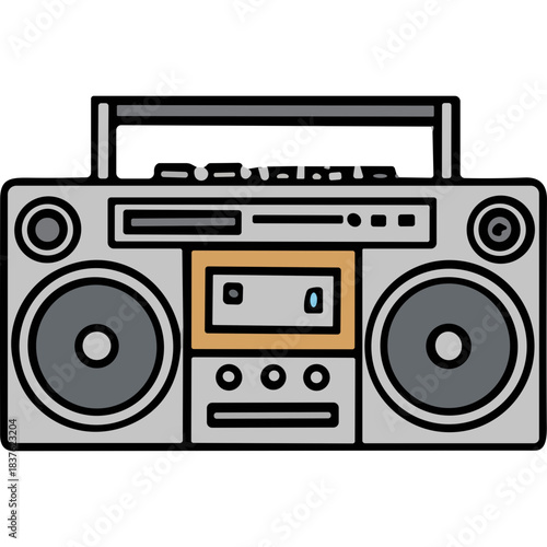 Retro Boombox Cassette Player with Dual Speakers and Orange Accents on Black Background Vintage Audio Device