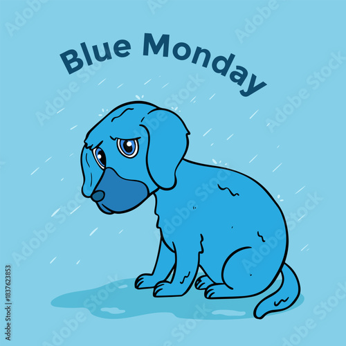 Sad Dog Illustration for Blue Monday Concept