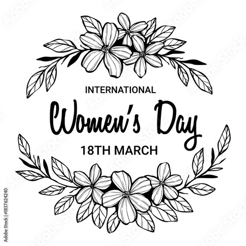 Hand-Drawn Women’s Day 8th March Illustration with Floral Border
