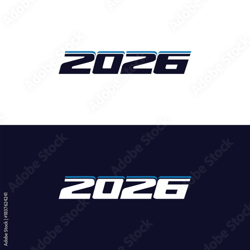 symbol of the year 2026 with a racing, modern, simple concept with lines above.