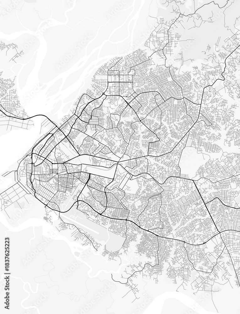 Naklejka premium Douala City Map. Minimalist black and white line art poster for printing, wallpaper, wall art, and map resources for home and office decor