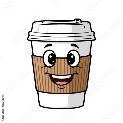 Happy coffee cup cartoon mascot character beverage drink to go smiling face illustration design