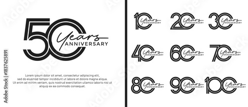 anniversary vector logo set, black color with handwriting can be use for celebration