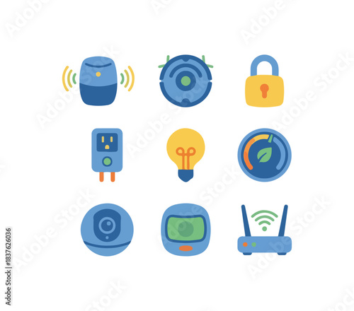 Set of smart home automation icons on black background
