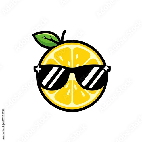 Cool lemon slice mascot wearing sunglasses fruit character design fresh citrus logo icon graphic