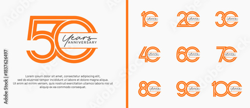 anniversary vector logo set, orange color with handwriting can be use for celebration